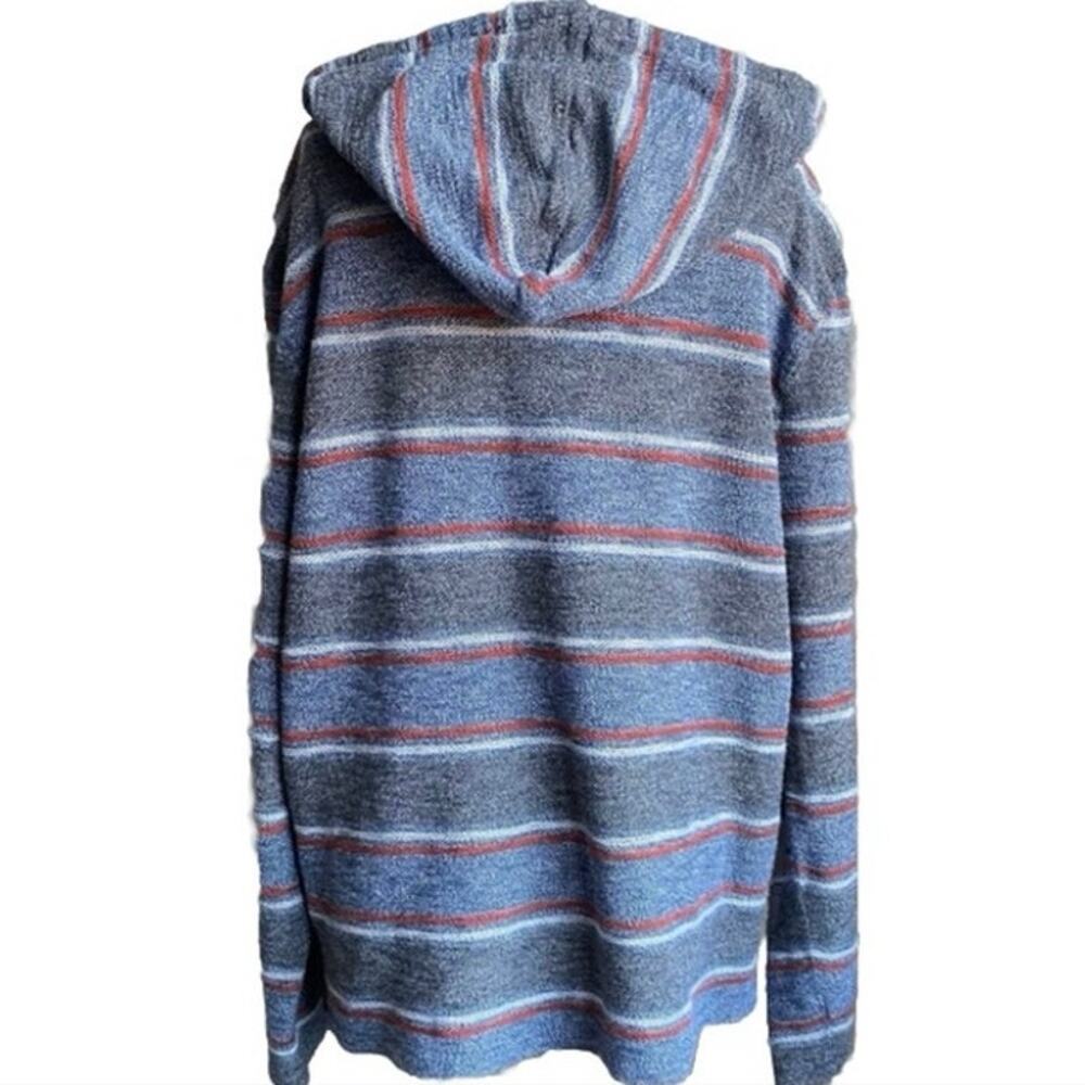 LUCKY BRAND Baja Beach‎ Hoodie Drug Rug Sweater Blue Gray Rust Striped Unisex S - Picture 2 of 8